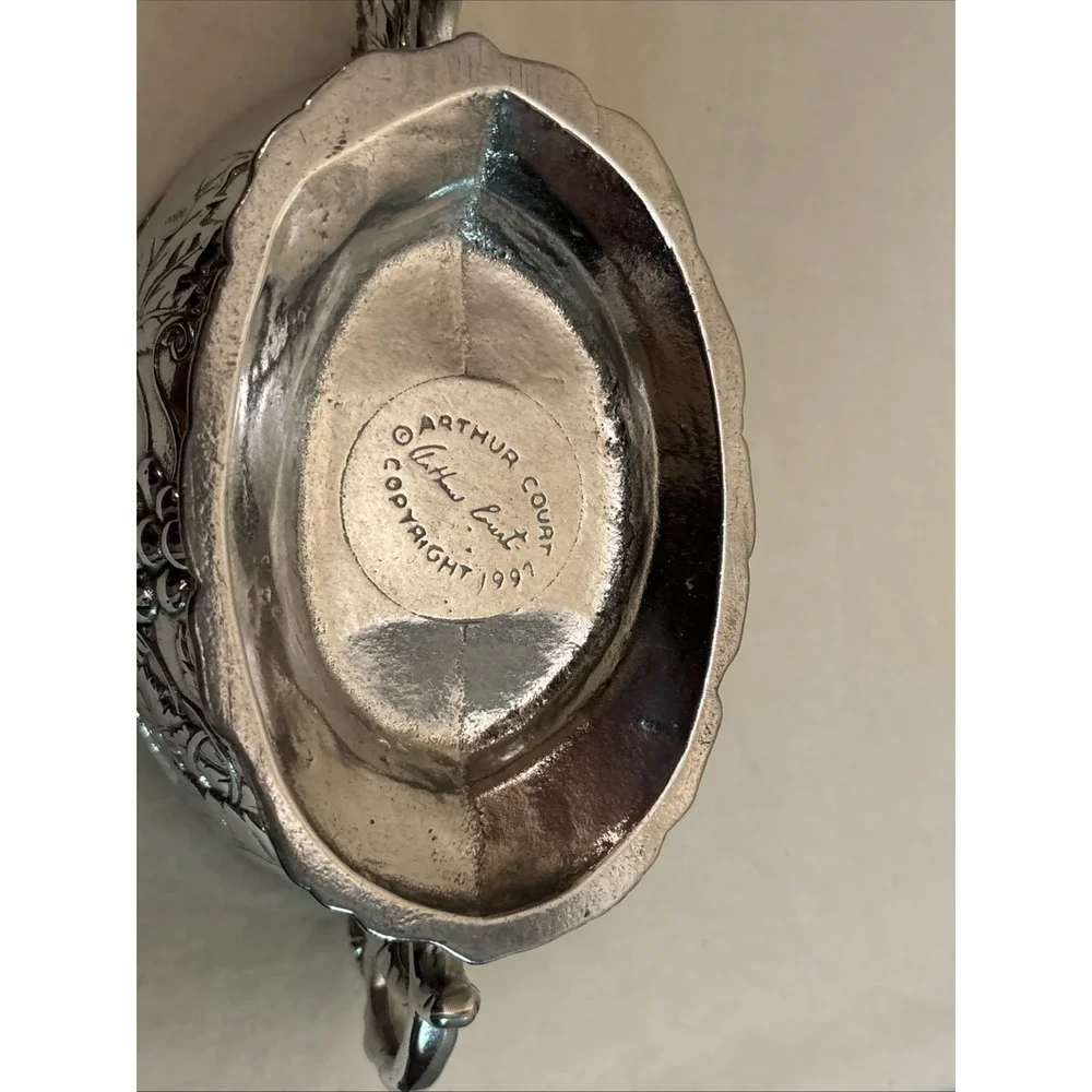 Vintage 1997 Arthur Court Grapevine Pattern Gravy Sauce Boat Aluminum Silver
